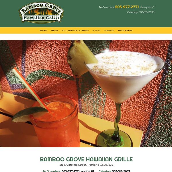 Home page of Bamboo Grove Restaurant website. Click on image to go to the live website.